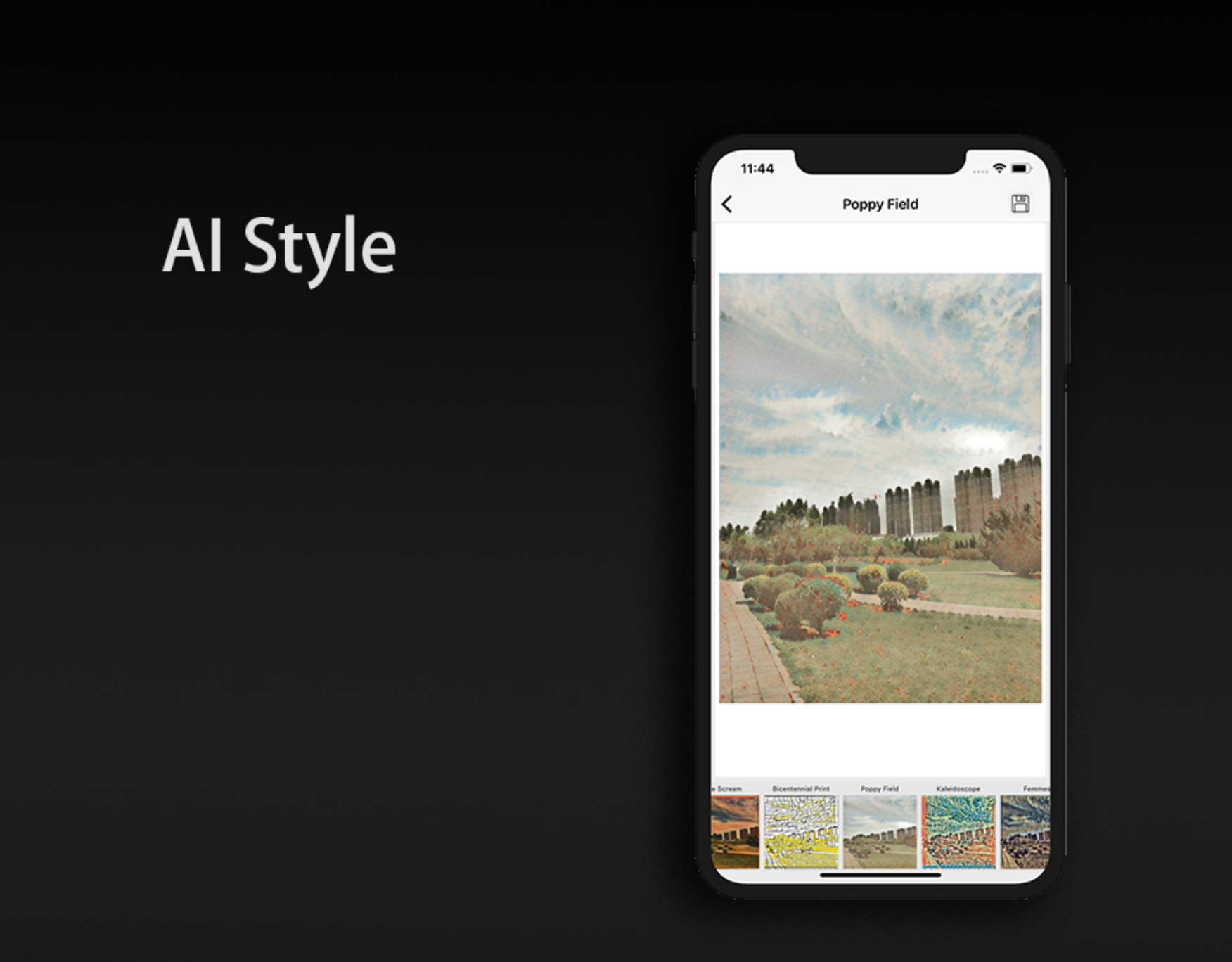 AI Style machine-learning photo stylization interface